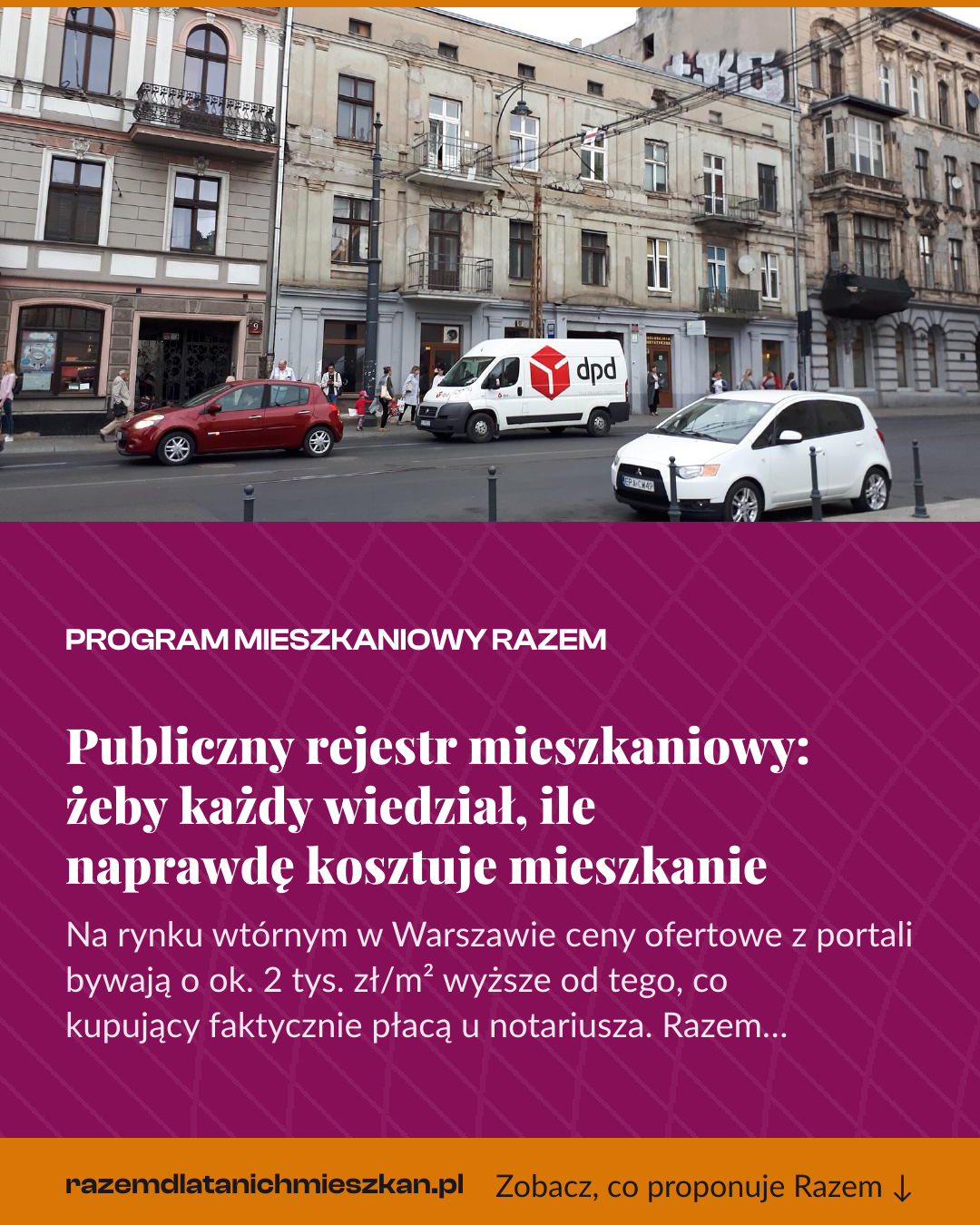 Grafika pionowa do udostępnienia: Publiczny rejestr mieszkaniowy: żeby każdy wiedział, ile naprawdę kosztuje mieszkanie