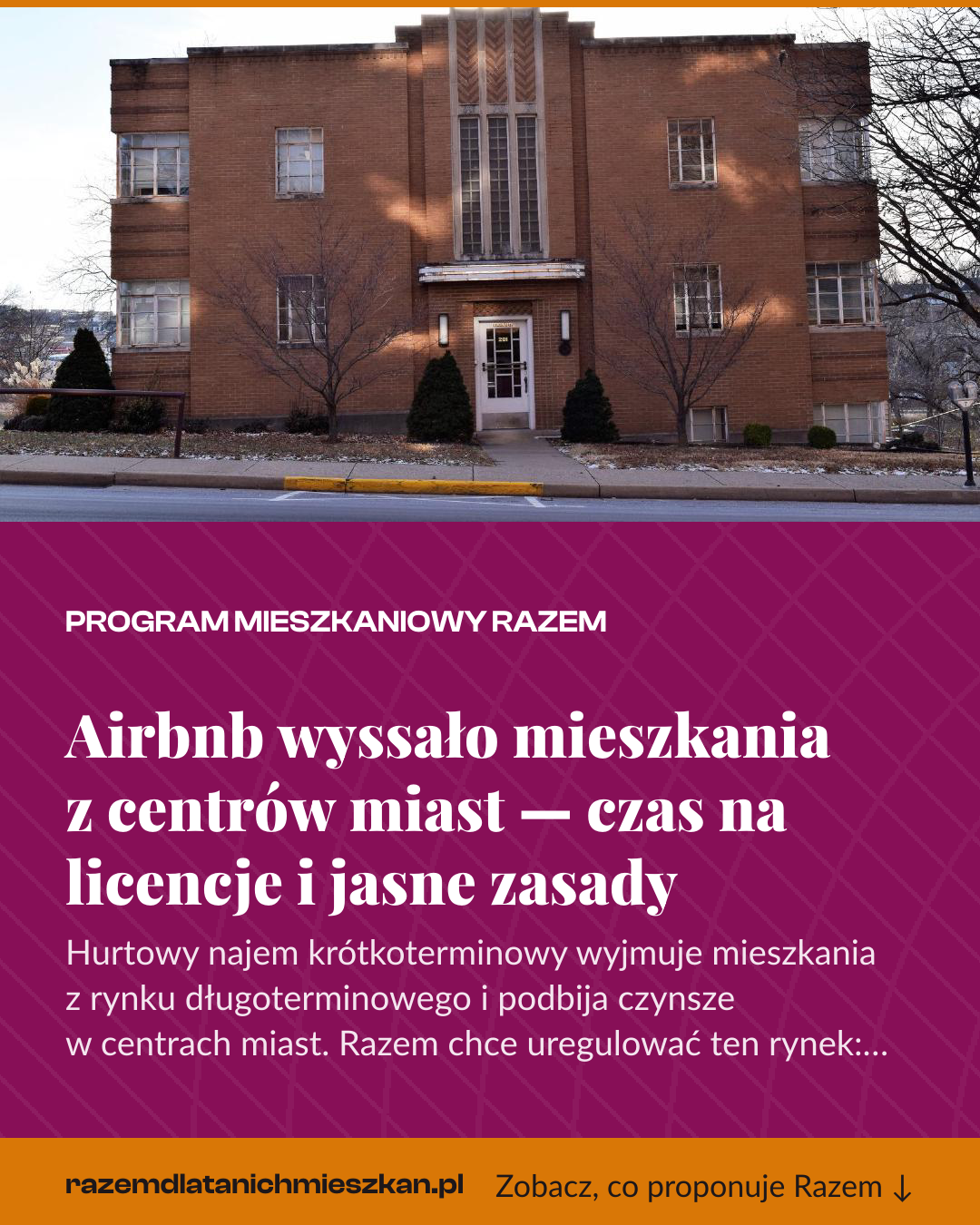 Grafika pionowa do udostępnienia: Airbnb wyssało mieszkania z centrów miast — czas na licencje i jasne zasady